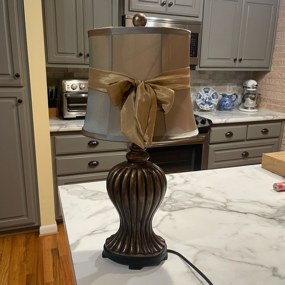 Brown and Gold Decor Lamp with Rustic Ribbon
